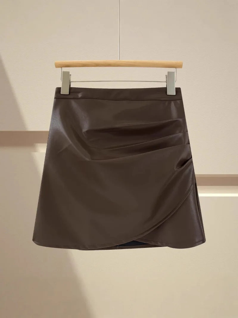Pleated PU Leather Mini Skirt