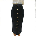Button Split Bandage Midi Skirt