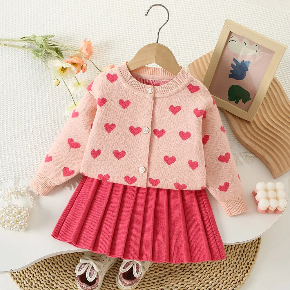 Knitted Pullover+Pleated Skirt Set