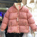 Winter Colorful Sequins Thickening Warm Down Coat Bomber Cotton-padded Beaded Puffer Jacket Zipper Parka Stand Collar Cardigan