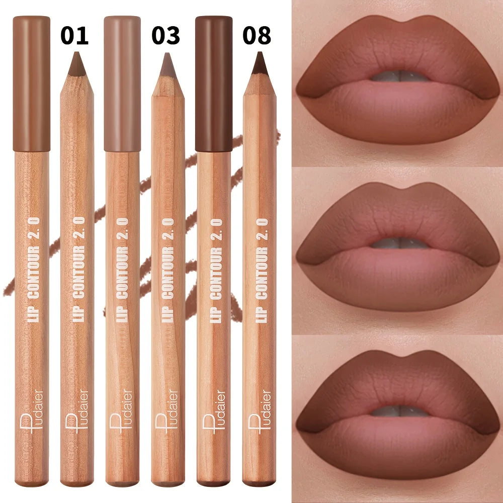 Matte Lip Liner- Long-Lasting,  Easy to Color, Includes Sharpener - Perfect for a Flawless Finish! Pudaier Lip Contour 2.0