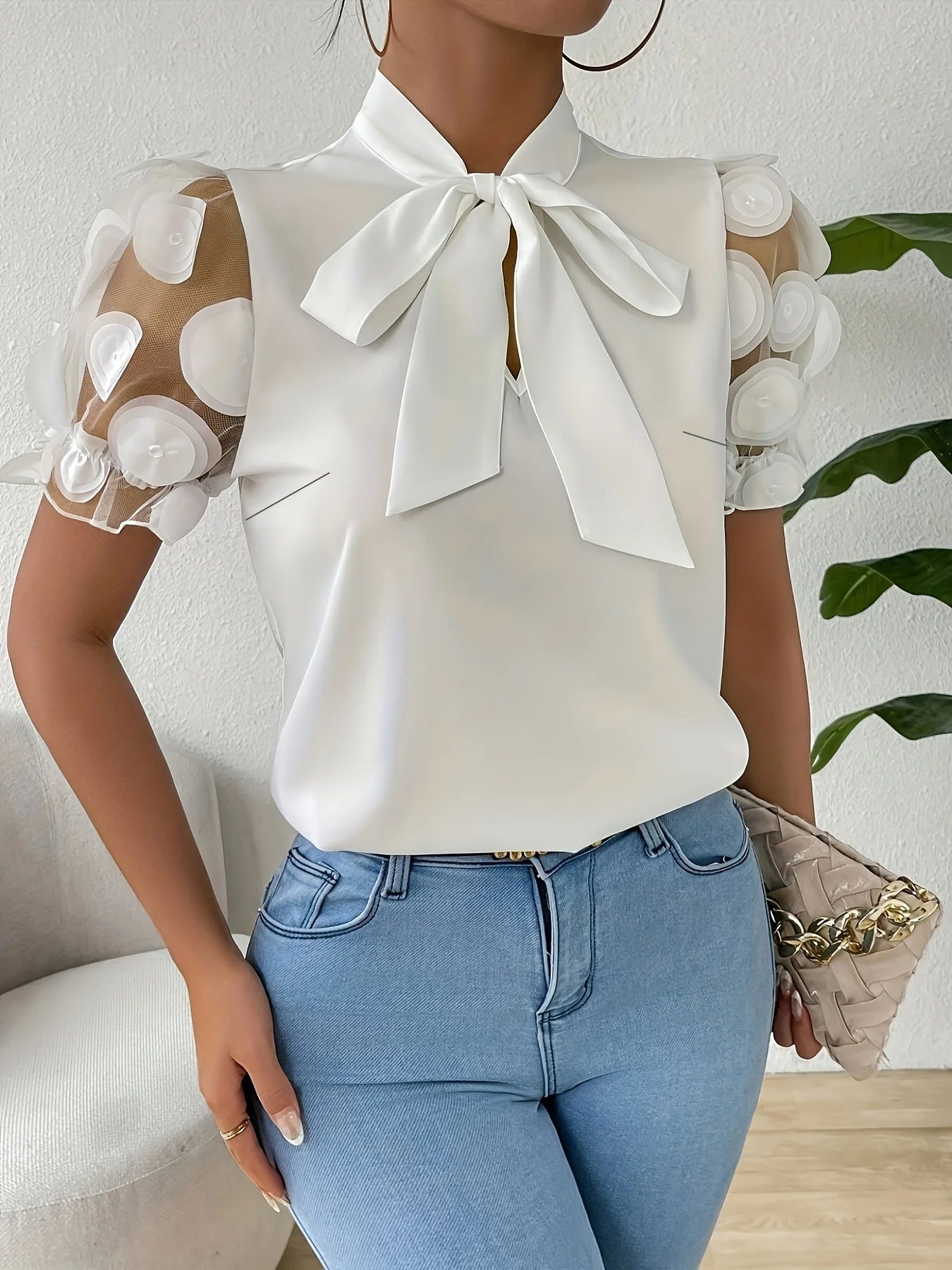 Polka Dot Sheer Sleeve Shirt