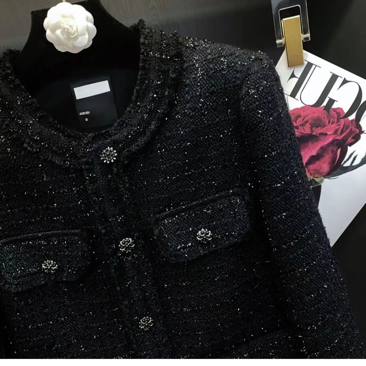 Autumn Winter New Suit Coat Women's Short Round Neck Black Tweed Temperament Cassic Blazers