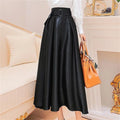 Big Swing High Waist Black Skirts Women Fashion Pleated Satin Midi Skirt Woman Button A-line Autumn Winter Long Party Skirt Lady