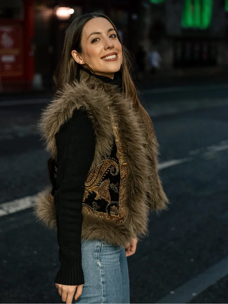 Embroidery Fur Patchwork Vest