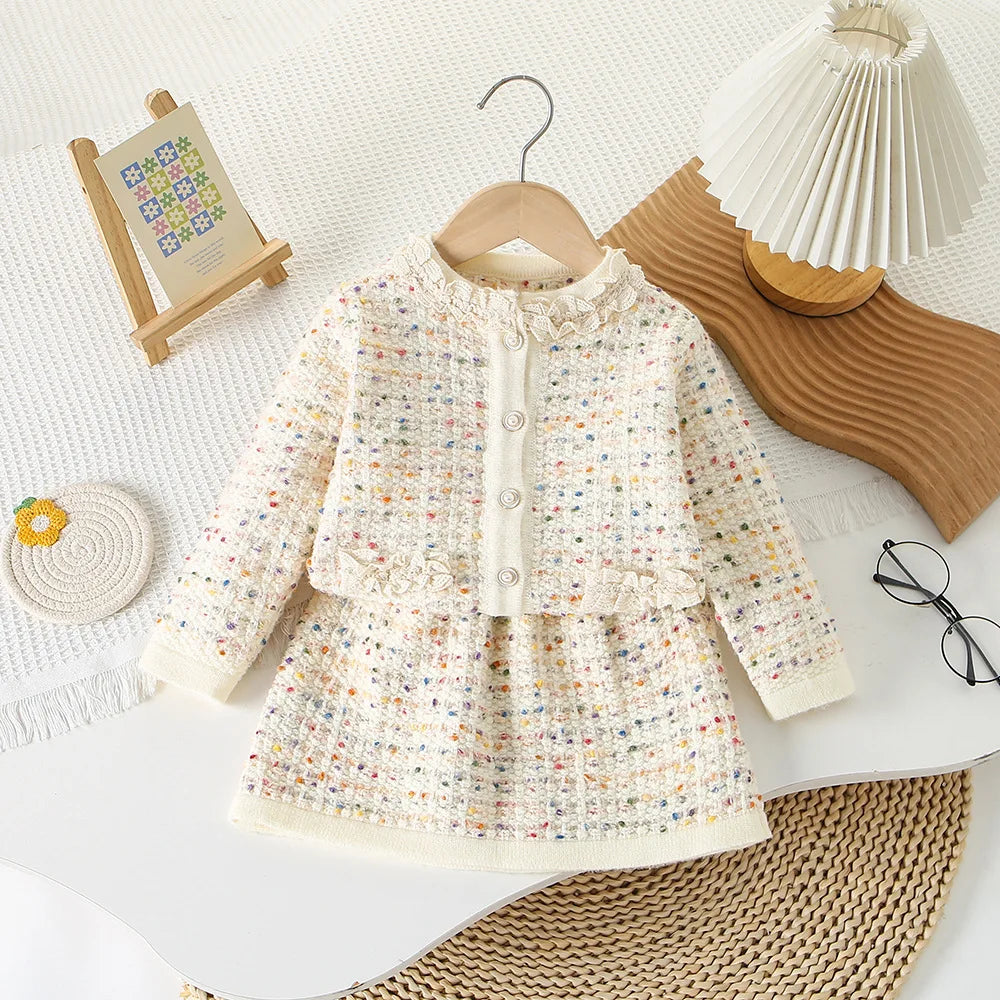 Knitted Pullover+Pleated Skirt Set