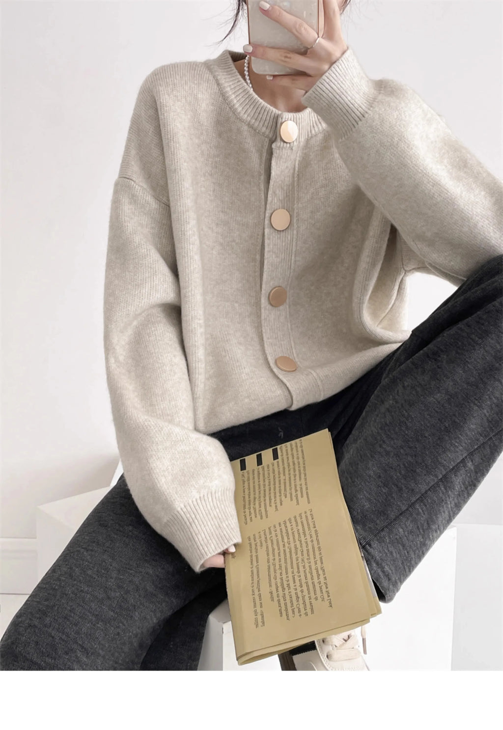 AOSSVIAO Women Cardigans Sweater O-neck Autumn Winter Knitted Loose Cardigans Solid Single Breasted Womens Sweaters