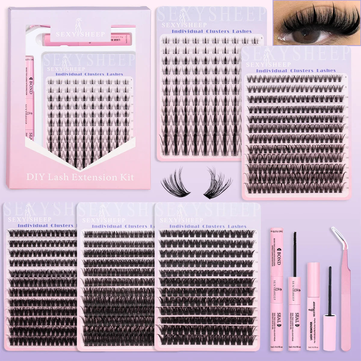 DIY Lash Extension Kit 8-16mm Mix Mink Soft Individual Lashes Cluster Natural Eyelash Extensions With Bond And Seal Makeup