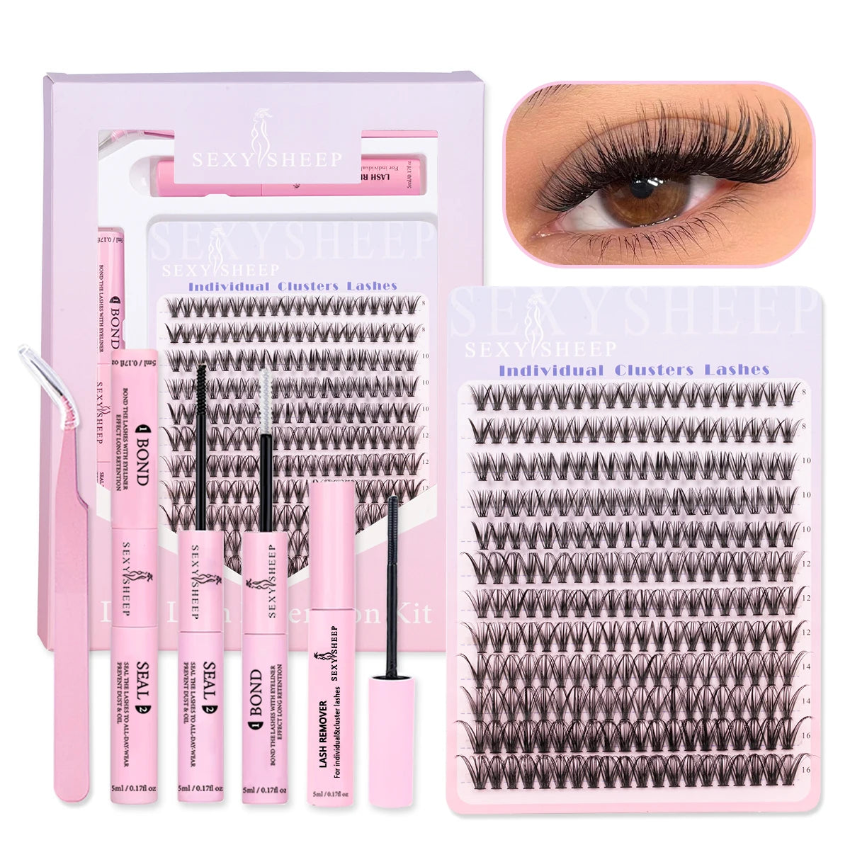 DIY Lash Extension Kit 8-16mm Mix Mink Soft Individual Lashes Cluster Natural Eyelash Extensions With Bond And Seal Makeup