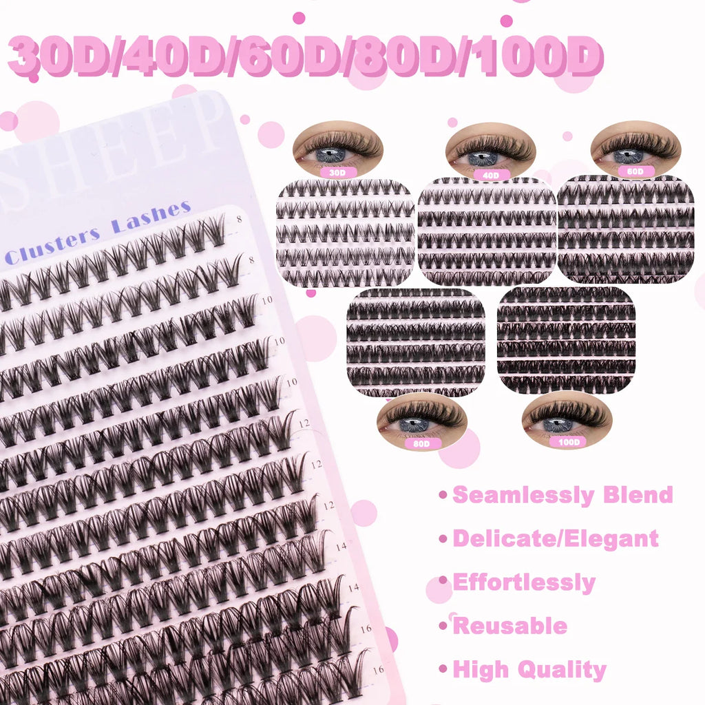 DIY Lash Extension Kit 8-16mm Mix Mink Soft Individual Lashes Cluster Natural Eyelash Extensions With Bond And Seal Makeup