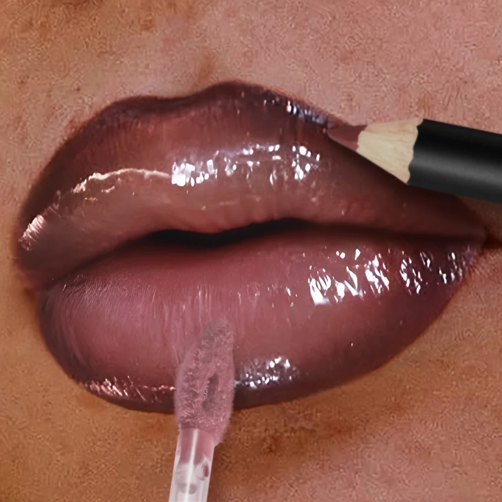 3PCS Glossy Lip Set, Shimmer Lip Gloss + Lip Oil + Lip Liner, Nourishing, Non-Sticky, High Shine, Daily Makeup