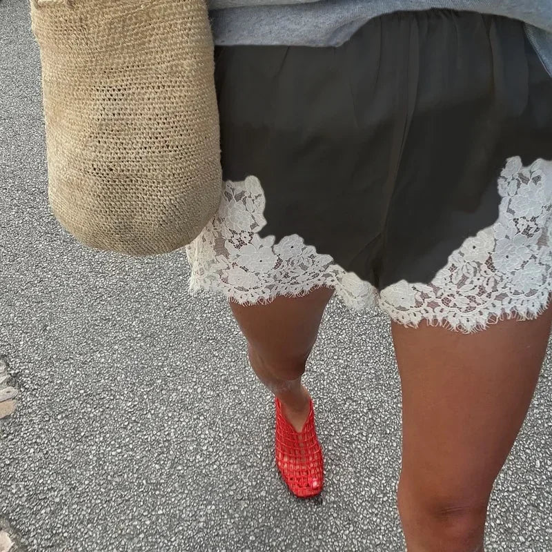 Lace Patchwork Satin Shorts