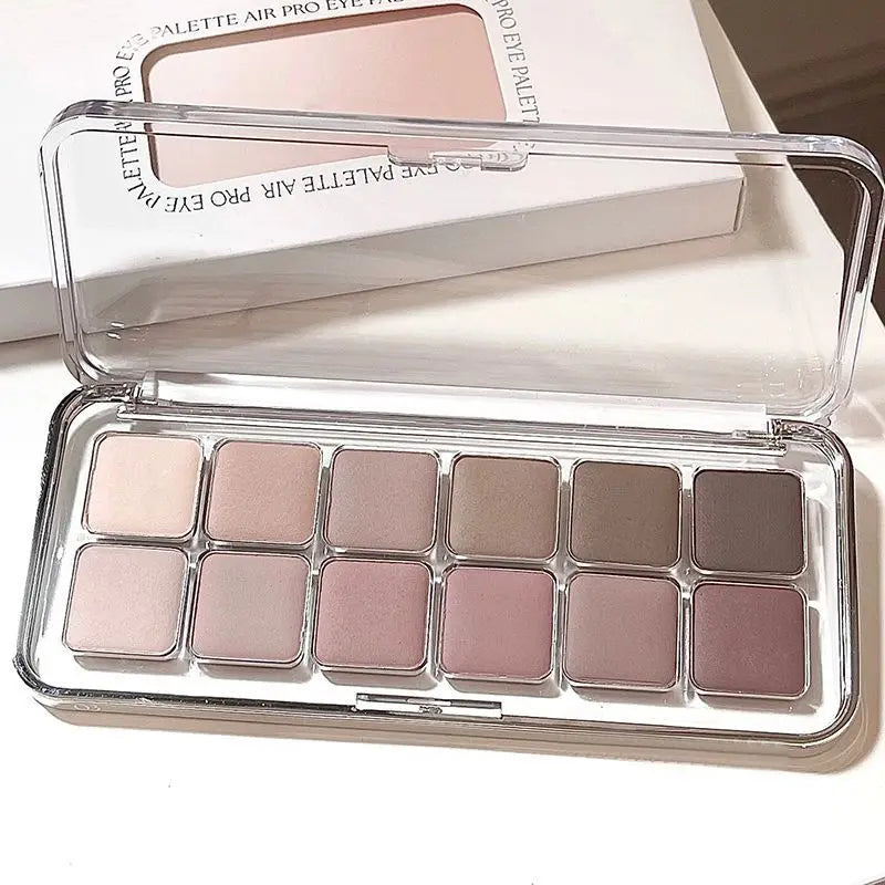 Eye Contour Makeup 12color Eyeshadow Palette Soft Matte Grey Pink Eyeshadow High Pigment Wine Red Brown Eye Shadow for Daily Use