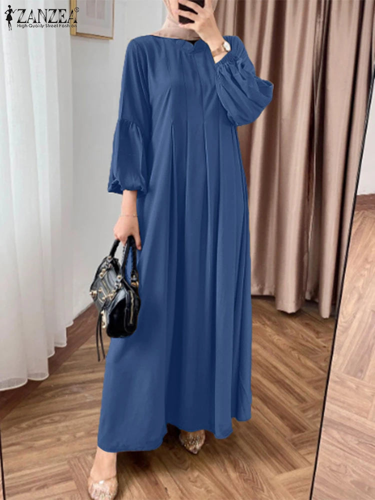 Elegant Long Sleeve Pleated Sundress Muslim Abaya