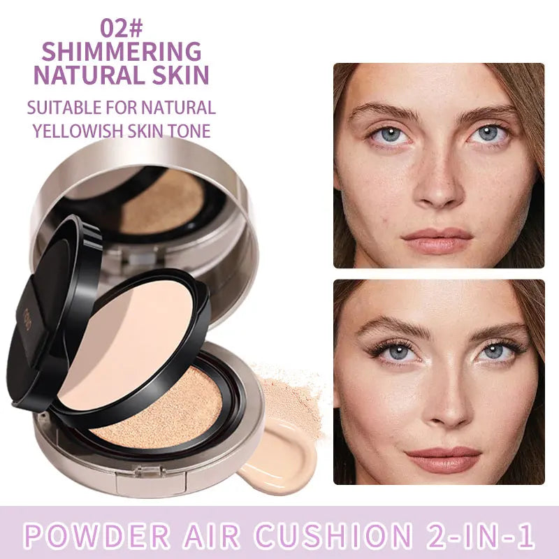 2 In 1 Air Cushion BB Cream And Concealer Setting Powder, Full Coverage, Oil Control, Moisturizing, Long Lasting Waterproof